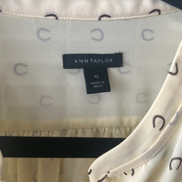 Ann Taylor Horseshoe V-Yoke Tie Neck Blouse XL - Picture 5 of 6